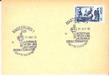 Magdeburg Sonderstempel 6. Sport-und Kulturfest der Deutschen Post o 11.8.1967