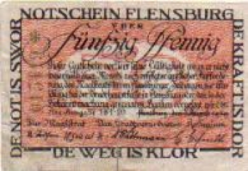 Flensburg city emergency money 50 pfennigs 1921