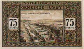 24975 Husby Städtenotgeld 75 Pfennige Schleichhandel Flensburg Eisenbahn 1921