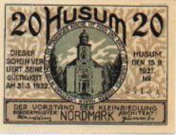 25813 Husum city emergency money value 20 Pfennig Tönniger Church 1921