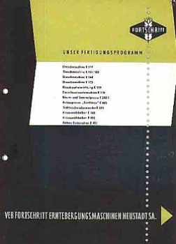 Fortschritt Neustadt Sa. Landwirtschaft Fertigungsprogramm Dreschmaschinen, Mähbalken etc 20 Seiten 1958