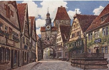 91541 Rothenburg Rodergasse with St. Mark's Tower artist card WIRO No. 2372 used. 15.7.1921