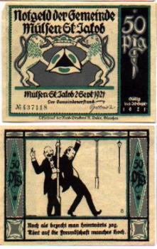 08132 Mulsen City Emergency Money 50 Pfennige Friendship Drunkenness No. 8 1921
