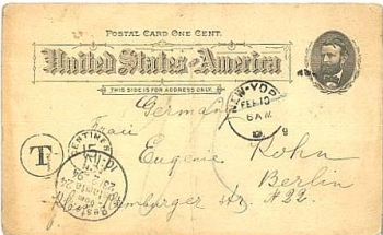 New York postal stationery with tax stamp o February 10, 1894 to Berlin