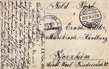 Karlsruhe Field Post Reserve Hospital 5, o December 23, 1914