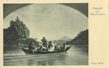 Überfahrt  am Schreckenstein Künstlerkarte Ludwig Richter Harfner Harfe * ca. 1920