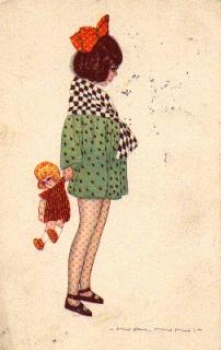 Mädchen mit Puppe Künstlerkarte Nanni o 1923