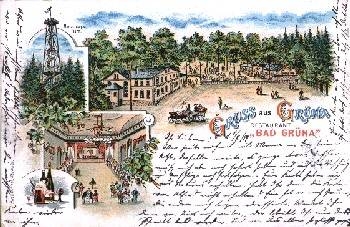 09224 Gruna Chemnitz Restaurant Bad Gruena Litho o 1899 Bahnpost Dresden - Reichenbach train no. 1908