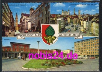 Augsburg train station, church town hall o 23.9.1965
