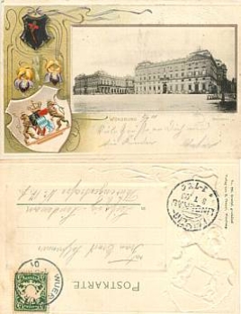 Wuerzburg Embossed Litho Residence Coat of Arms o 2.7.1901