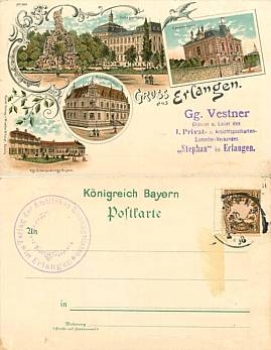 Erlangen colored litho 1st private and picture postcard collectors association Gg.Vestner *ca.1900