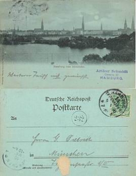 Hamburg Alster shore Modschein card o 9.8.1896