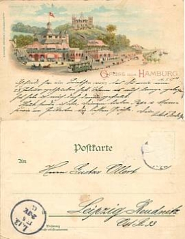 Hamburg ferry house Litho with mica o ca.1900