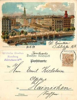 Hamburg Alster Arkaden Litho Künsterkarte o 25.8.1899