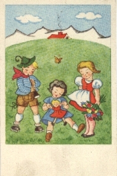 Playing children boy with flute butterfly * ca. 1940