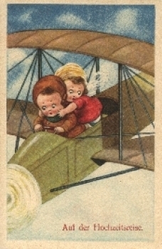Flugzeug Humorkarte, Kinder Auf der Hochzeitsreise, * ca. 1940