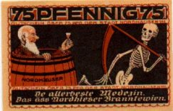 99734 Nordhausen city emergency money value 75 Pfennig Teufel brandy 1921