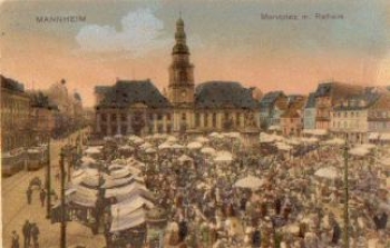 Mannheim market place with town hall tram Lithfassäule o 21.5.1910