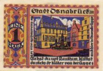 Osnabrück city emergency money worth 1 mark town hall 1921