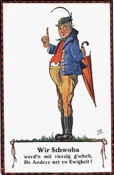 Swabian costume humor msnn with umbrella artist card HB * approx. 1920