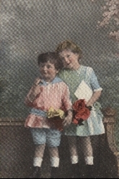Children, boy, girl, flowers, letter used. around 1920
