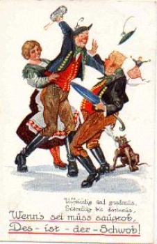 Trachten Schwaben  Hund Künstlerkarte H. Boettcher * ca. 1930
