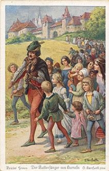 Pied Piper of Hamelin children's fairy tale artist card O. Berfurth gebr. circa 1930
