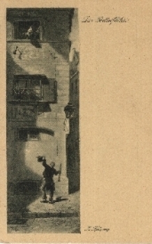 Karl Spitzweg "The Begging Flute Player" artist card * ca. 1940