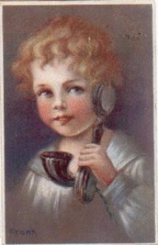 Telefon Kind mit Hörer Künstlerkarte Frank o 21.8.1922