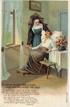 Nun "Forsake people, not God" embossed card* ca. 1900