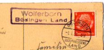63654 Wolferborn country postmark o 01/01/1934 on New Year's card