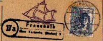 76359 Frauenalb country postmark o approx. 1958 on Christmas card