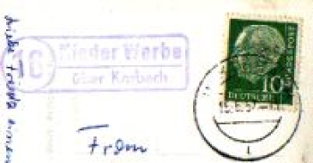 34497 Nieder Werbe, country postmark, post office postmark o May 15, 1957