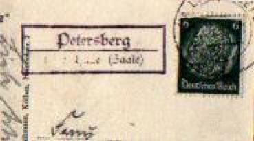 06193 Petersberg, country post mark, post office postmark, o 22.6.1936 on postcard