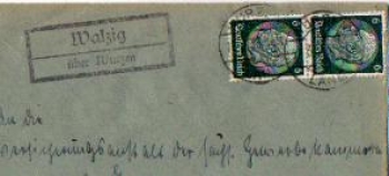 04687 Walzig, country post mark, post office postmark, o 1935 on envelope