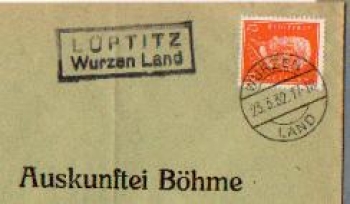 04808 Lüptitz, country postmark, post office postmark o 23.3.1932 on envelope