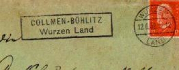 04808 Collmen-Böhlitz, country postmark, post office postmark, o 12.6.1932