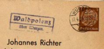 04821 Waldpolenz country postmark post office stamp 04/17/1936 on envelope