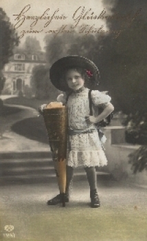 Back to school, girl, school bag, bag, gebr. 1917