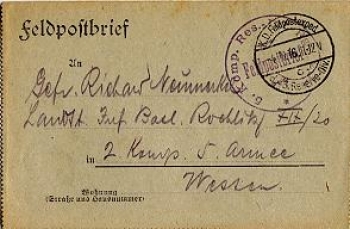 Field post letter, 5th Company, Reserve Infantry Regiment No. 202