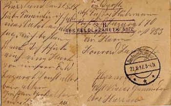 Field postcard, S. B. Reserve field hospital No. 78, o August 22, 1917