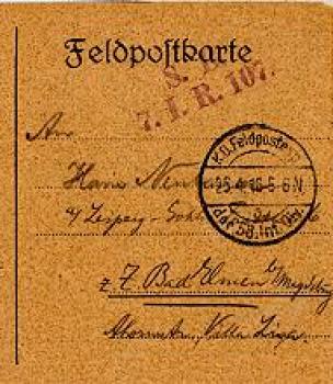 7. Infanterie-Regiment Nr. 107 Feldpostkarte o 25.4.1916