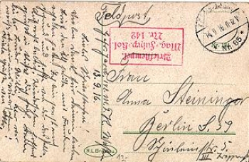 Feldpostkarte Magazin-Fuhrpark-Kolonne Nr. 142, o 14.09.1916