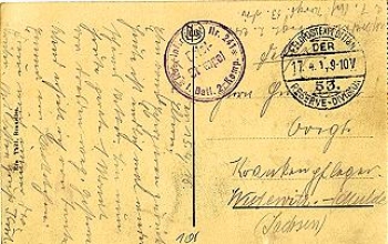Reserve Infantry Regiment No. 241 1st Battalion 2nd Field Post Company 1st World War o April 17, 1915