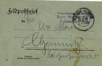 Field Post Bavarian Reserve Infantry Regiment 1st Battalion. Staff, October 26th, 1917
