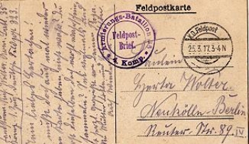 Field postcard, Armierungs-Bataillon 25, 4th Company o March 25, 1917