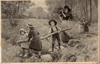 Children collecting wood artist card Tarriant o June 26, 1911