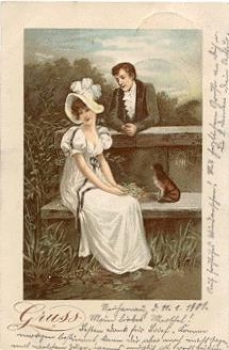 Loving couple with dog artist card EH. or 1/11/1901
