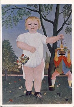 Puppeteer marionette child with Kaspar artist card Rousseau * ca. 1950