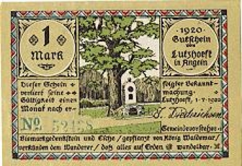 Luetzhoeft, Denmark City emergency money, worth 1 mark, 1920
